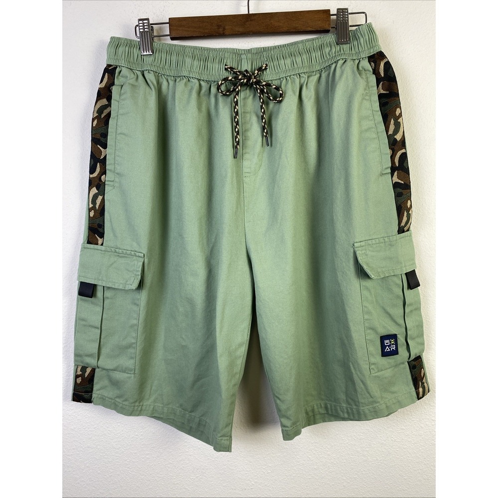 Fashion WEAR Shorts Men Green XL Camo Elastic Drawstring Waist Cotton Cargo